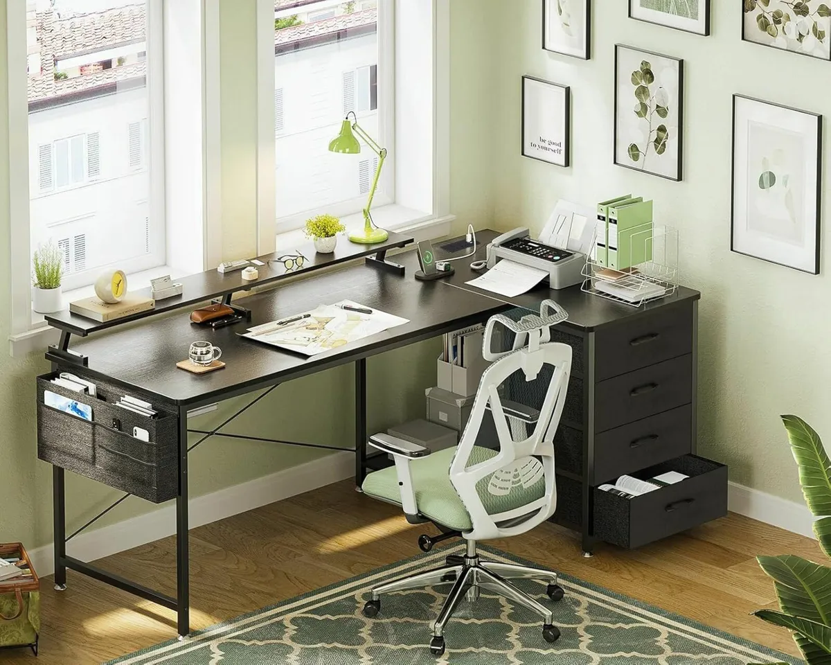 Corner Desk Drawers Computer Office Desk 160x80cm - Image 1