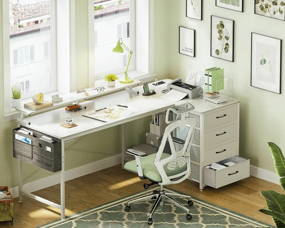 L Shaped Computer Office Desk Drawers 160x80cm - Image 1