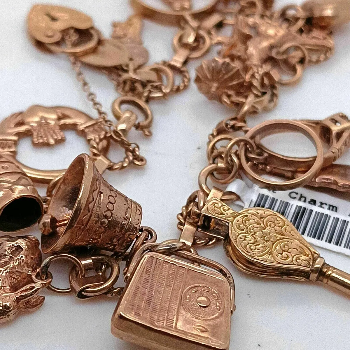 Vintage/ Antique 9k Gold Charm Bracelet+ 14 Charms - Image 4