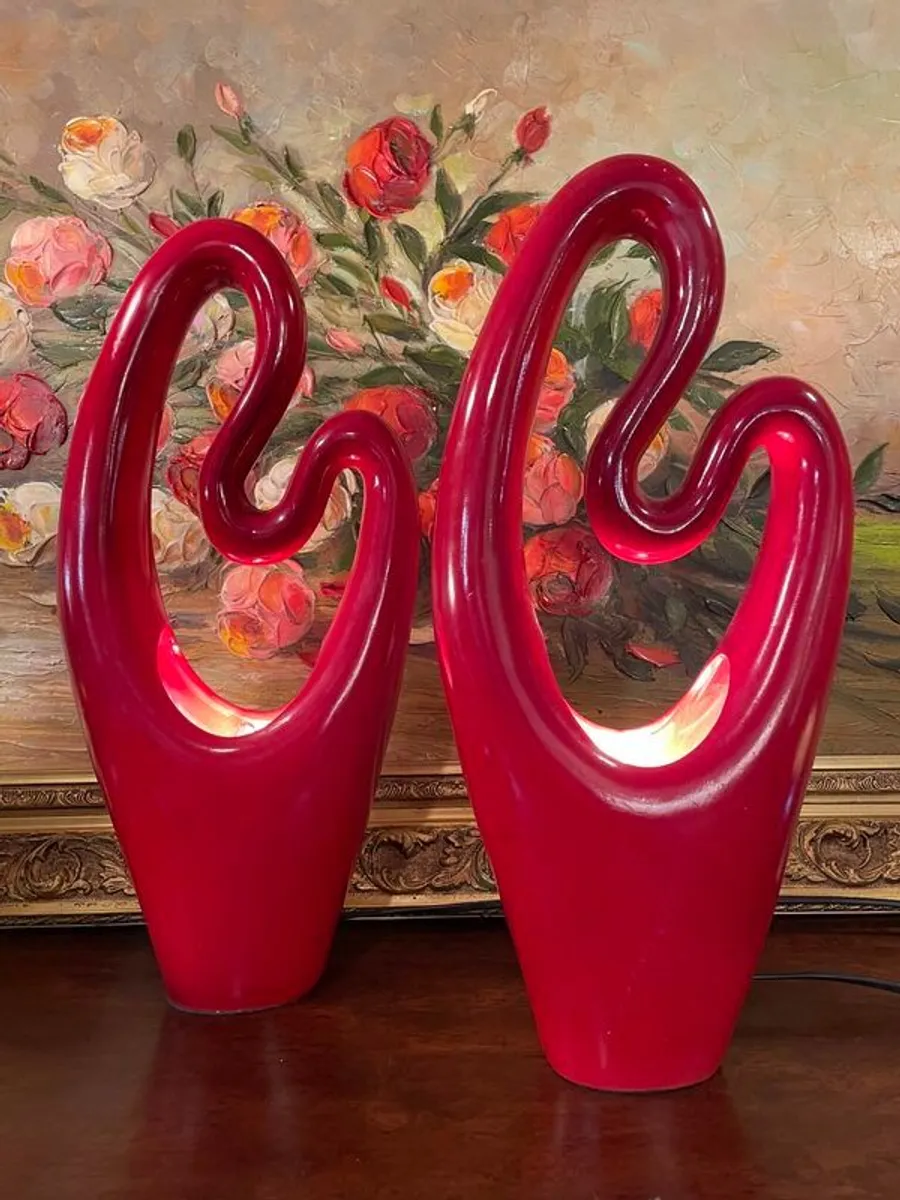 Pair of Red Glazed Abstract Table Lamps - Image 1