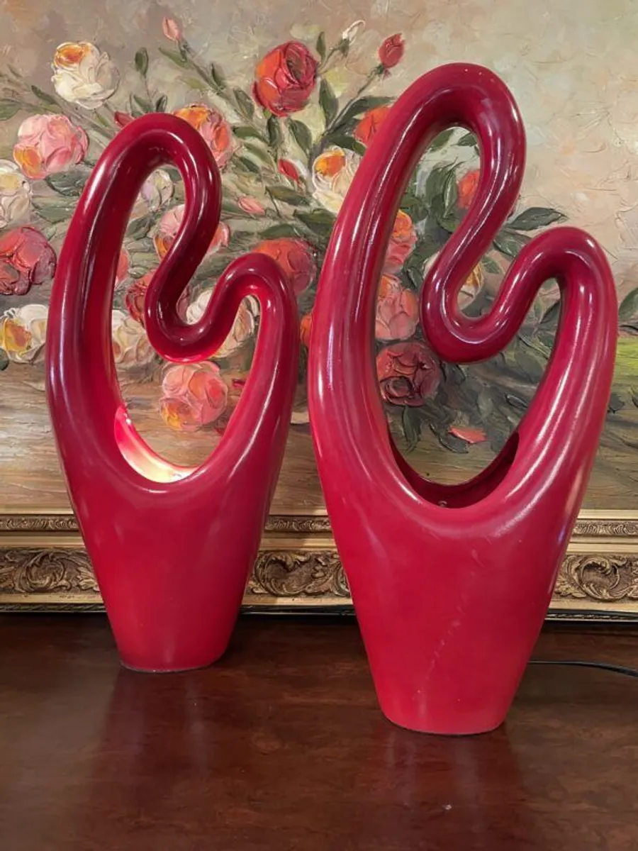 Pair of Red Glazed Abstract Table Lamps - Image 2