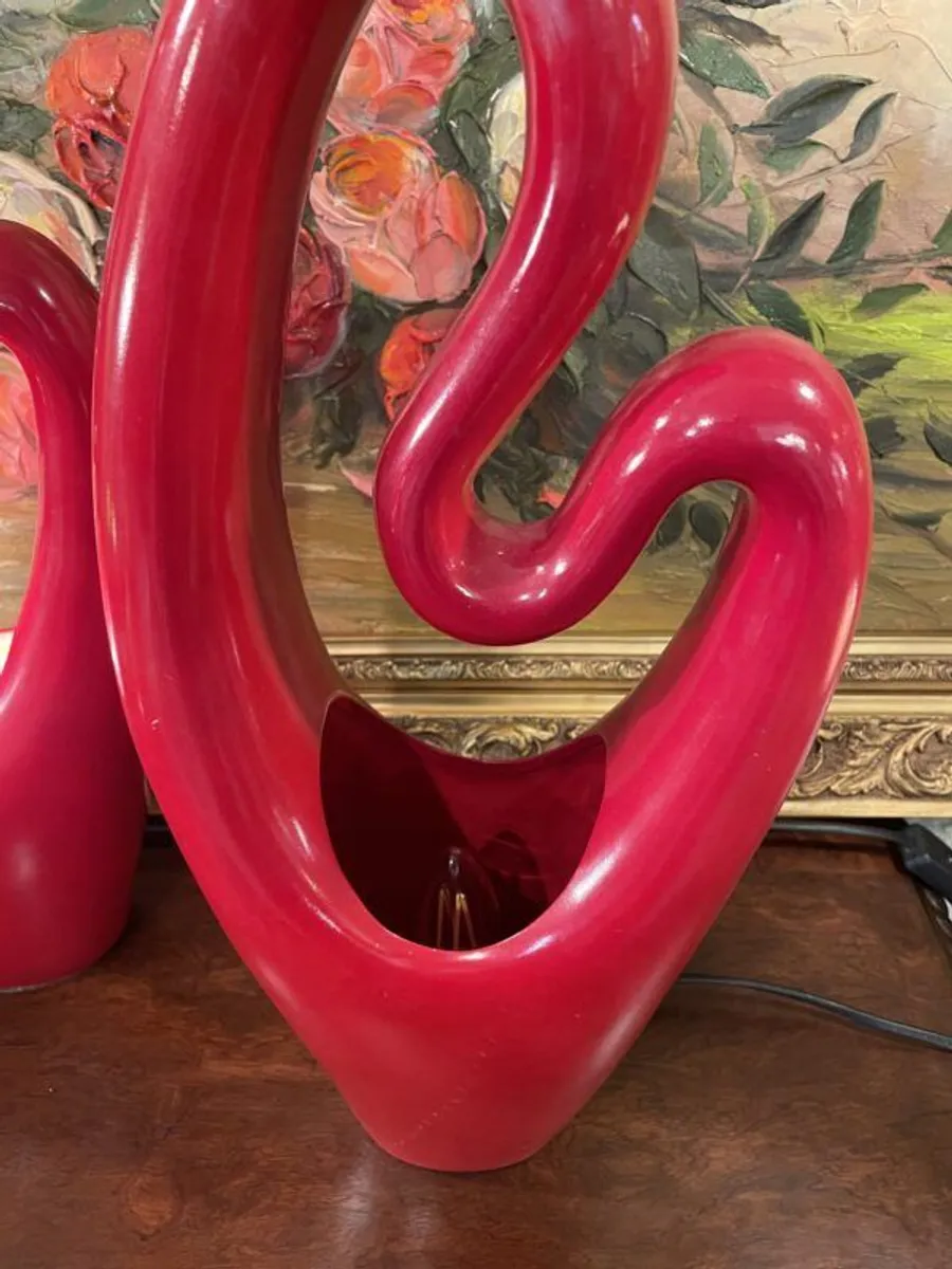 Pair of Red Glazed Abstract Table Lamps - Image 3
