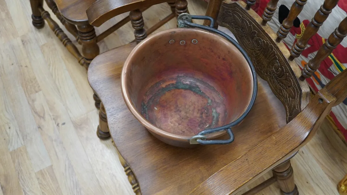 Vintage French Copper Cauldron Pan - Image 2