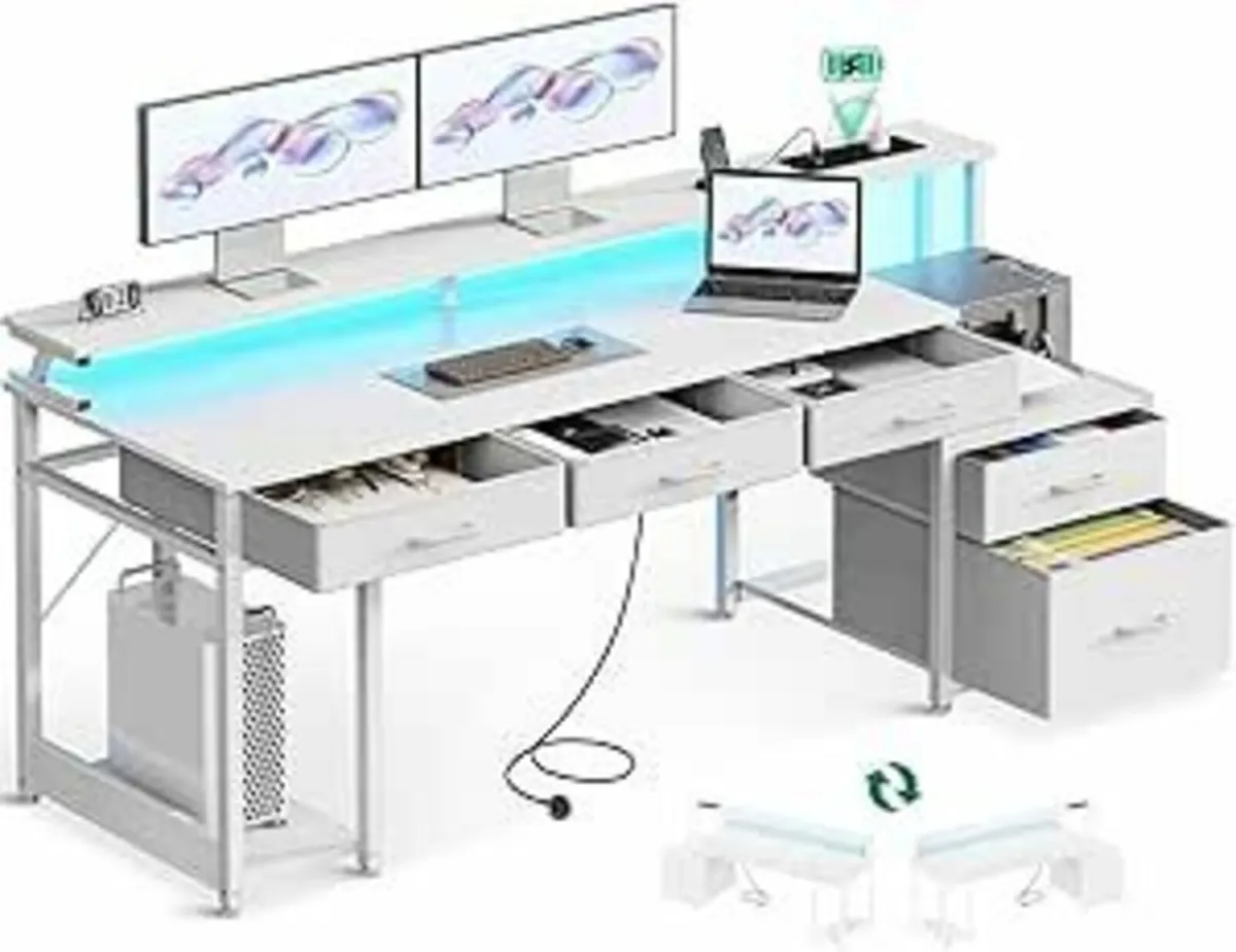 Office Desk Computer Drawers 162x48cm  LED Lights - Image 4