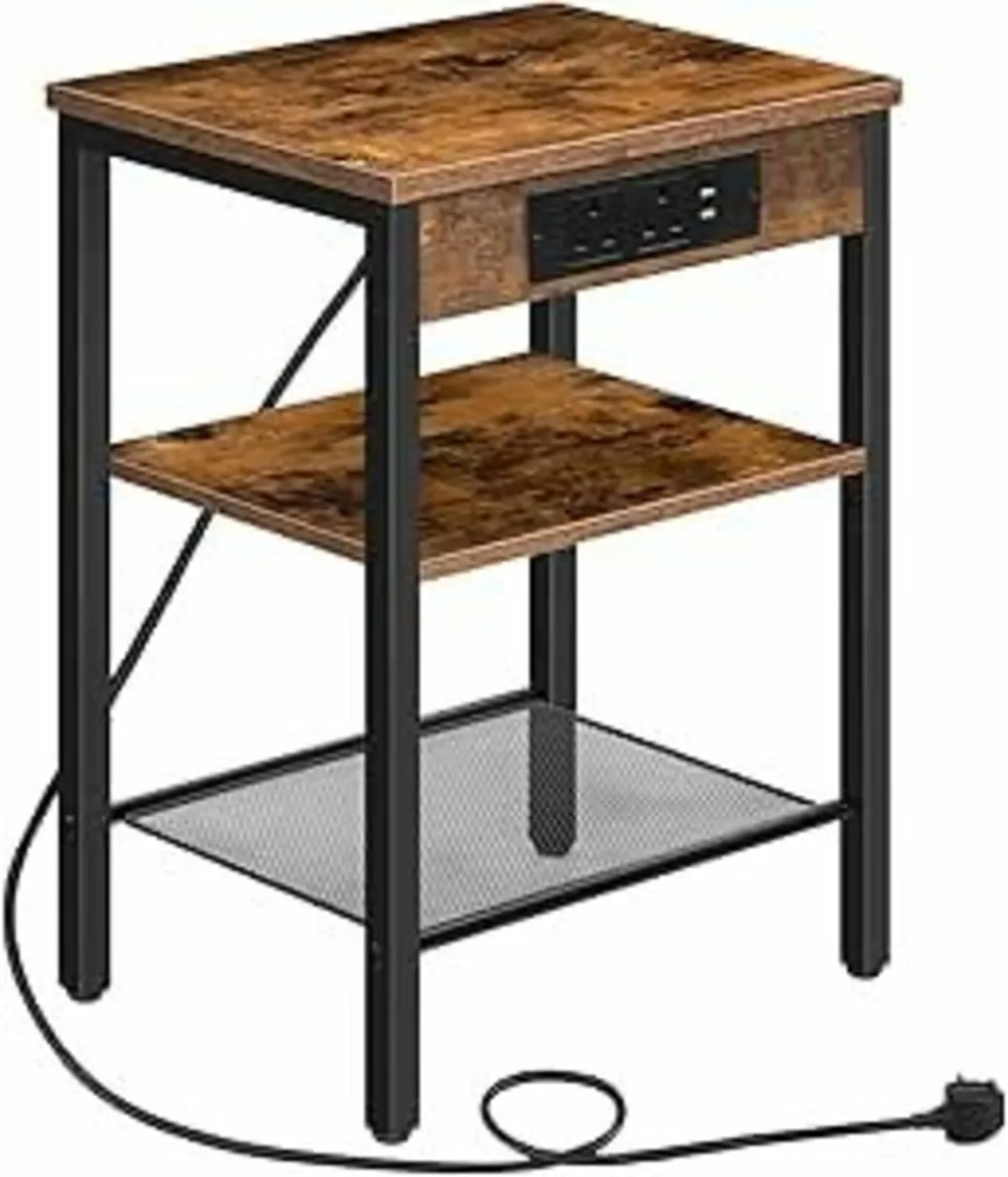Side Table with Charging Station Bedside Table - Image 3
