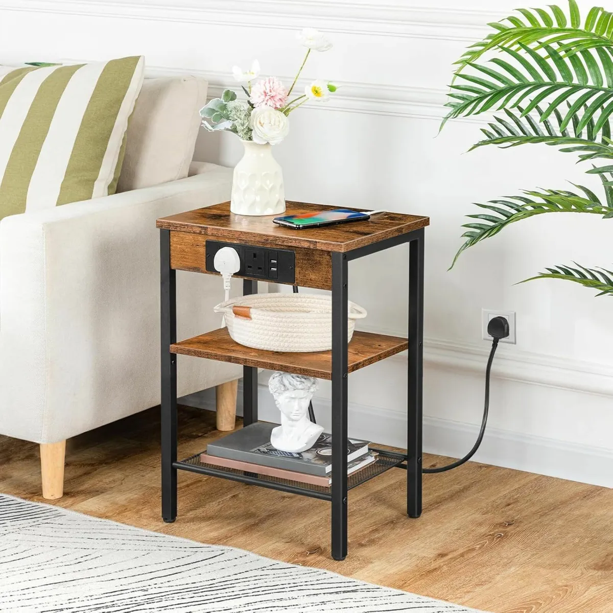 Side Table with Charging Station Bedside Table - Image 1