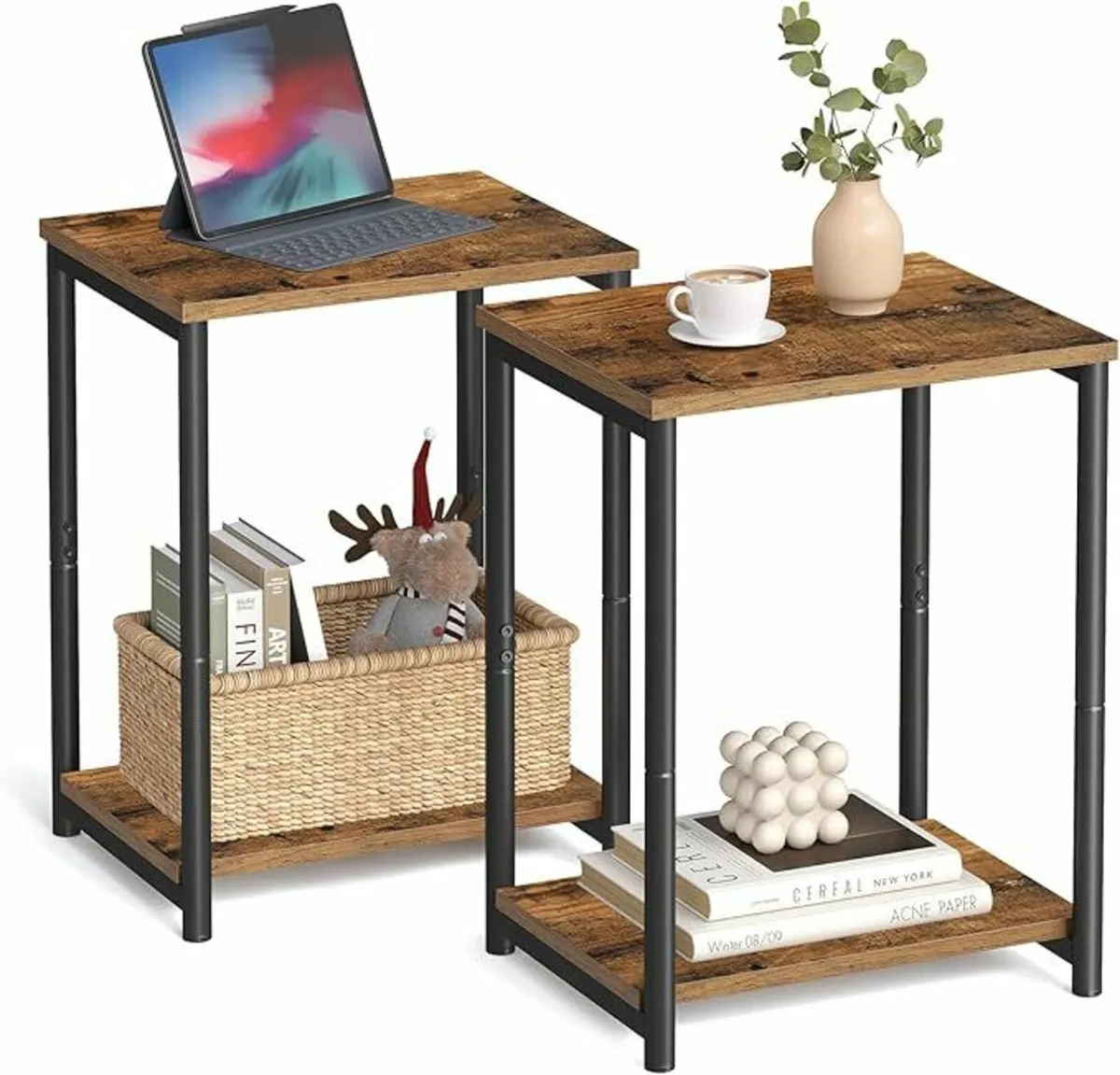 Set of 2, Side Tables 2-Tier Sofa Side Bedside - Image 1