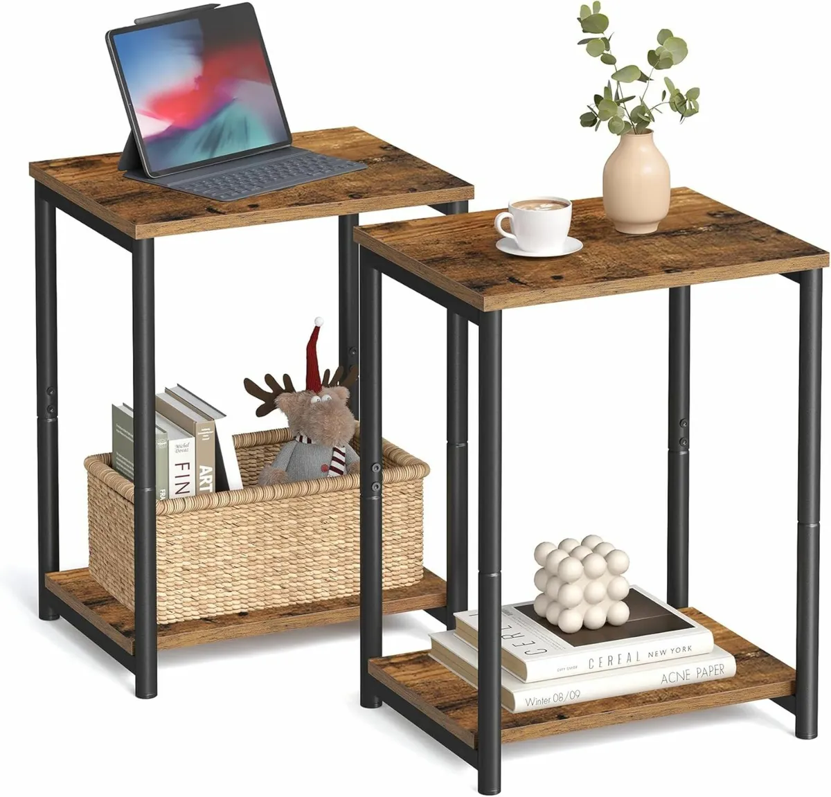 Set of 2, Side Tables 2-Tier Sofa Side Bedside - Image 3