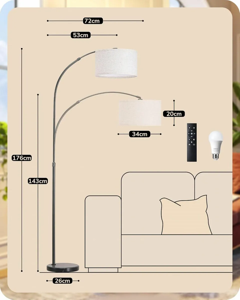 Floor Lamp Arc Standing Lamp Remote Dimmable - Image 2