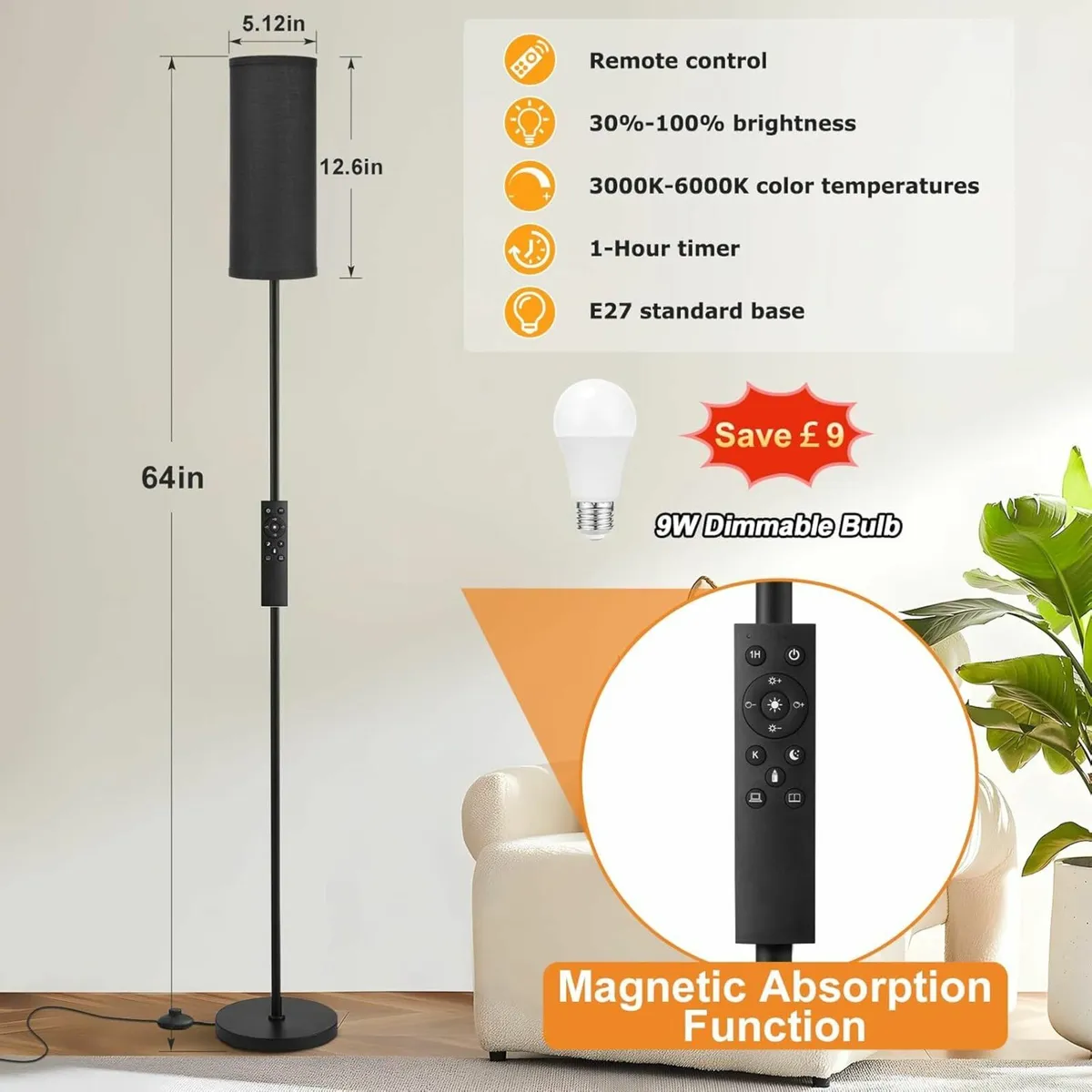 Floor Lamp Living Room Black Dimmable 3 Color - Image 4