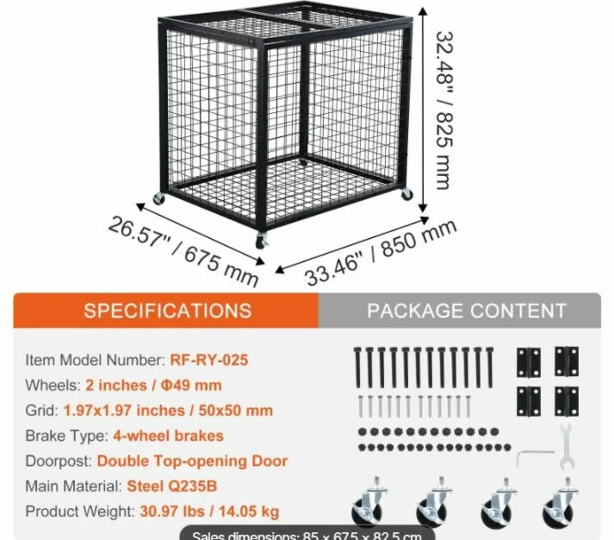 Rolling Sports Ball Storage Cart 85 x 67.5 x 82.5 - Image 2