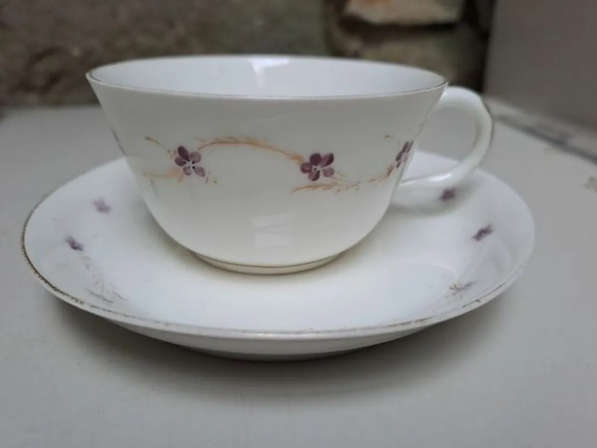 Purple flower teacup and saucer - Image 1