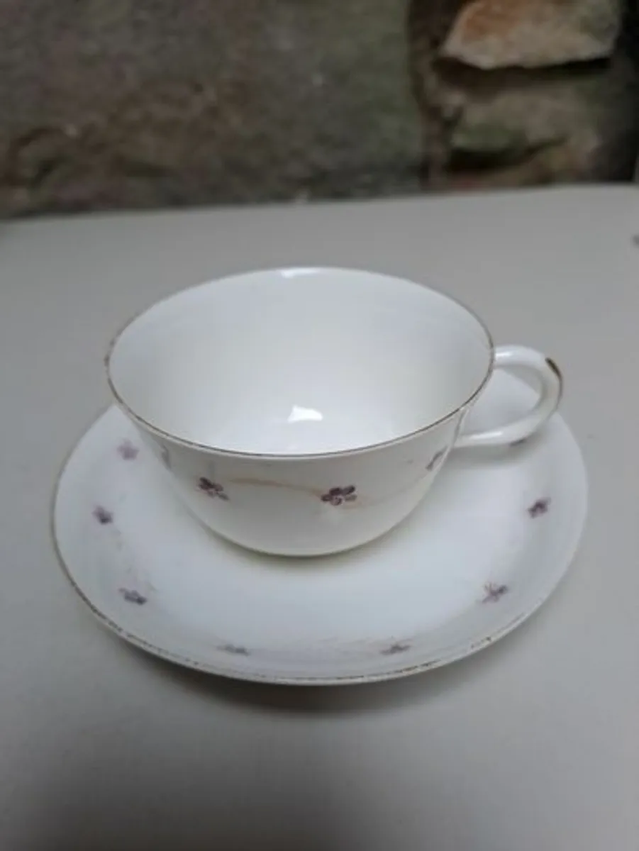 Purple flower teacup and saucer - Image 2
