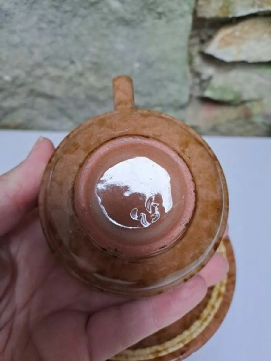 Brown and beige teacup and saucer - Image 2