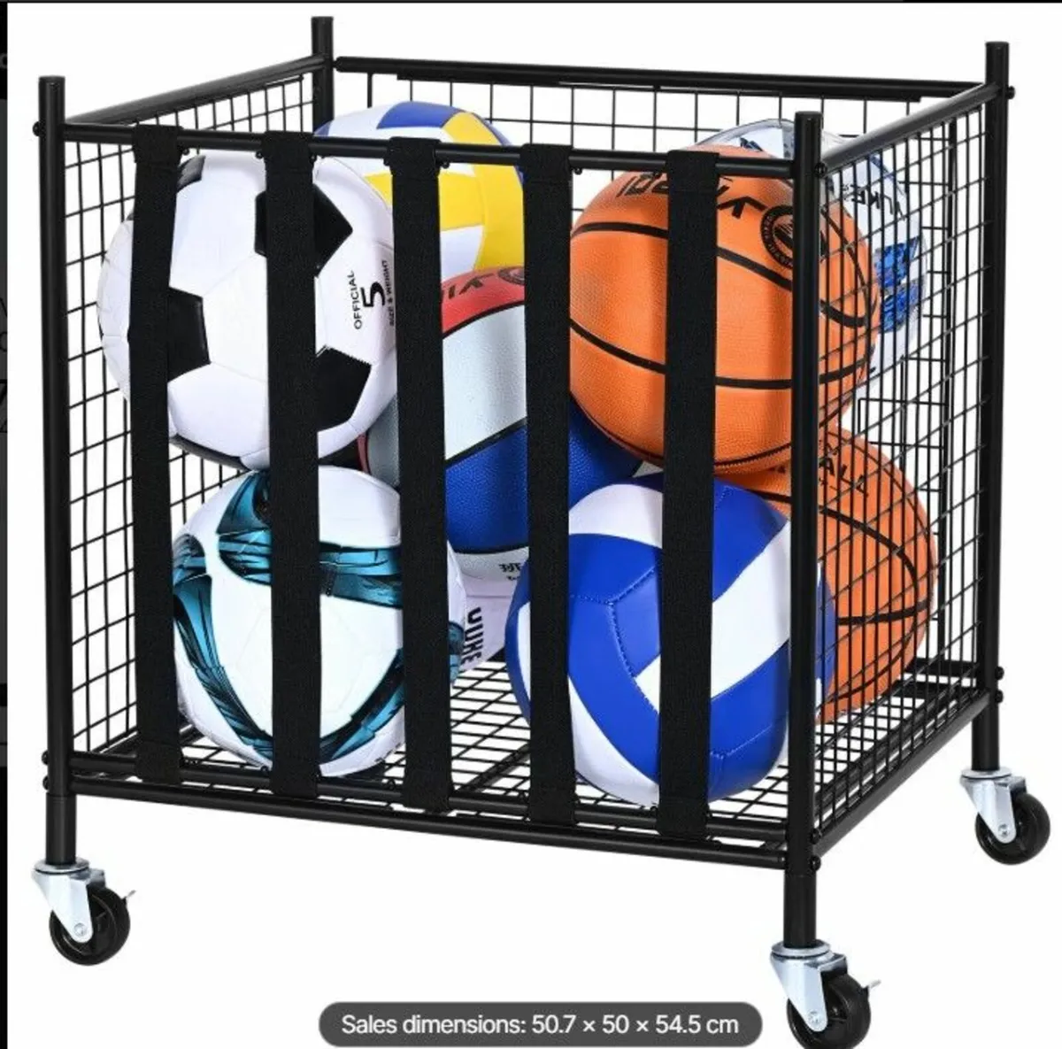 Rolling Sports Ball Storage Cart 50.7 x 50 x 54.5 - Image 1