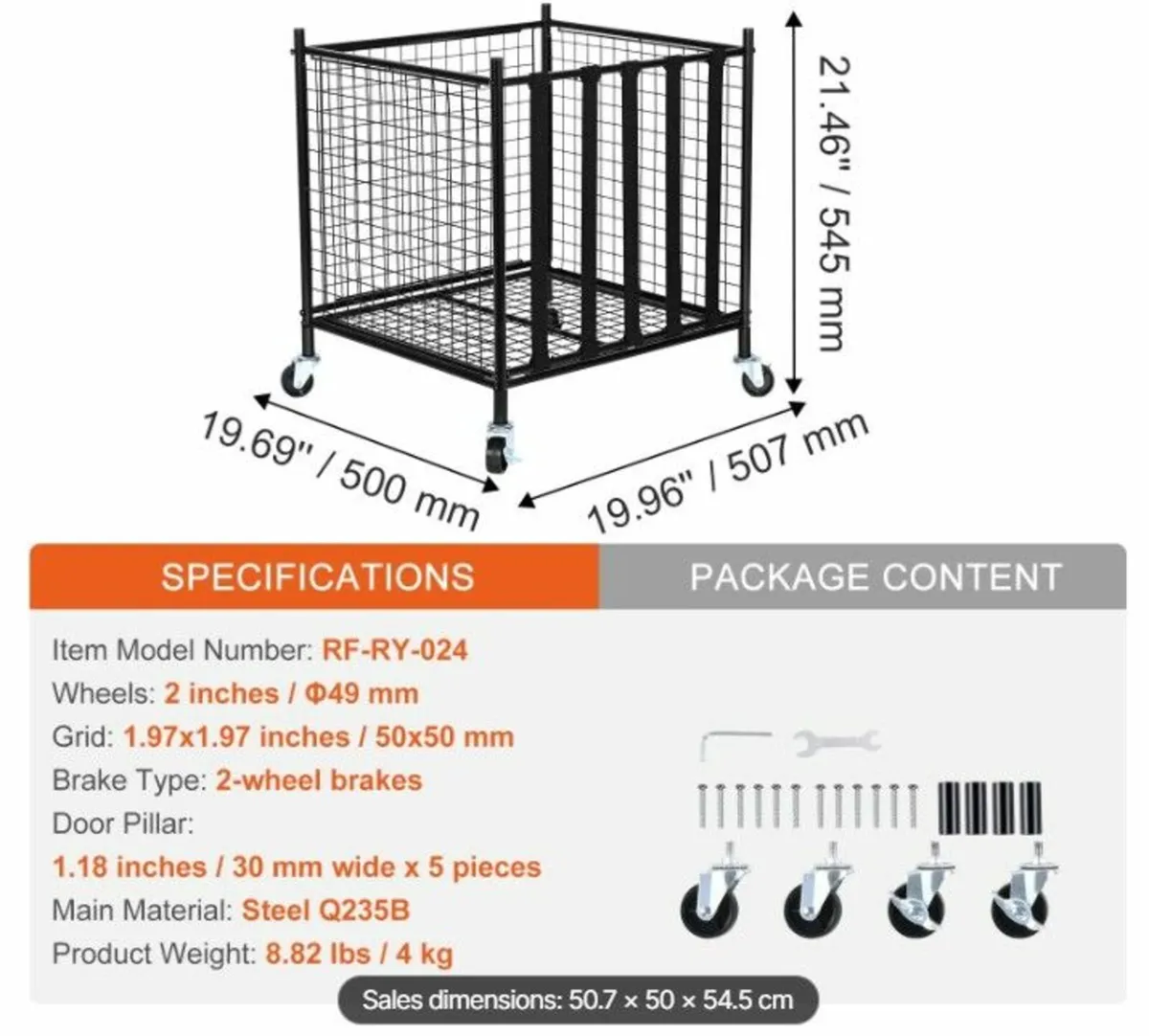 Rolling Sports Ball Storage Cart 50.7 x 50 x 54.5 - Image 2
