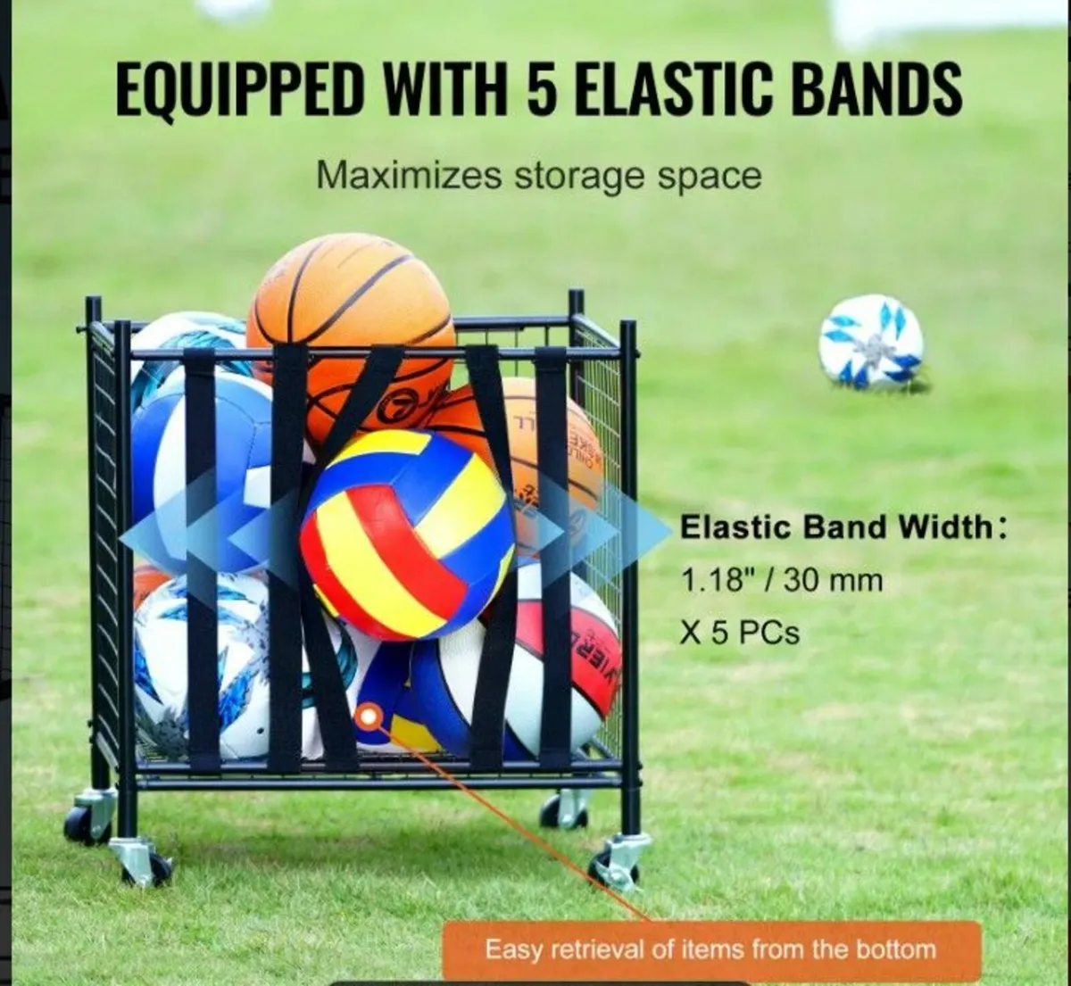 Rolling Sports Ball Storage Cart 50.7 x 50 x 54.5 - Image 4