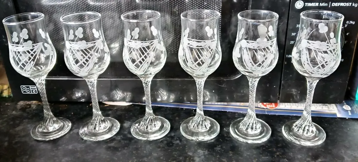 Six Vintage Duiske Sherry Glasses With Harp - Image 1
