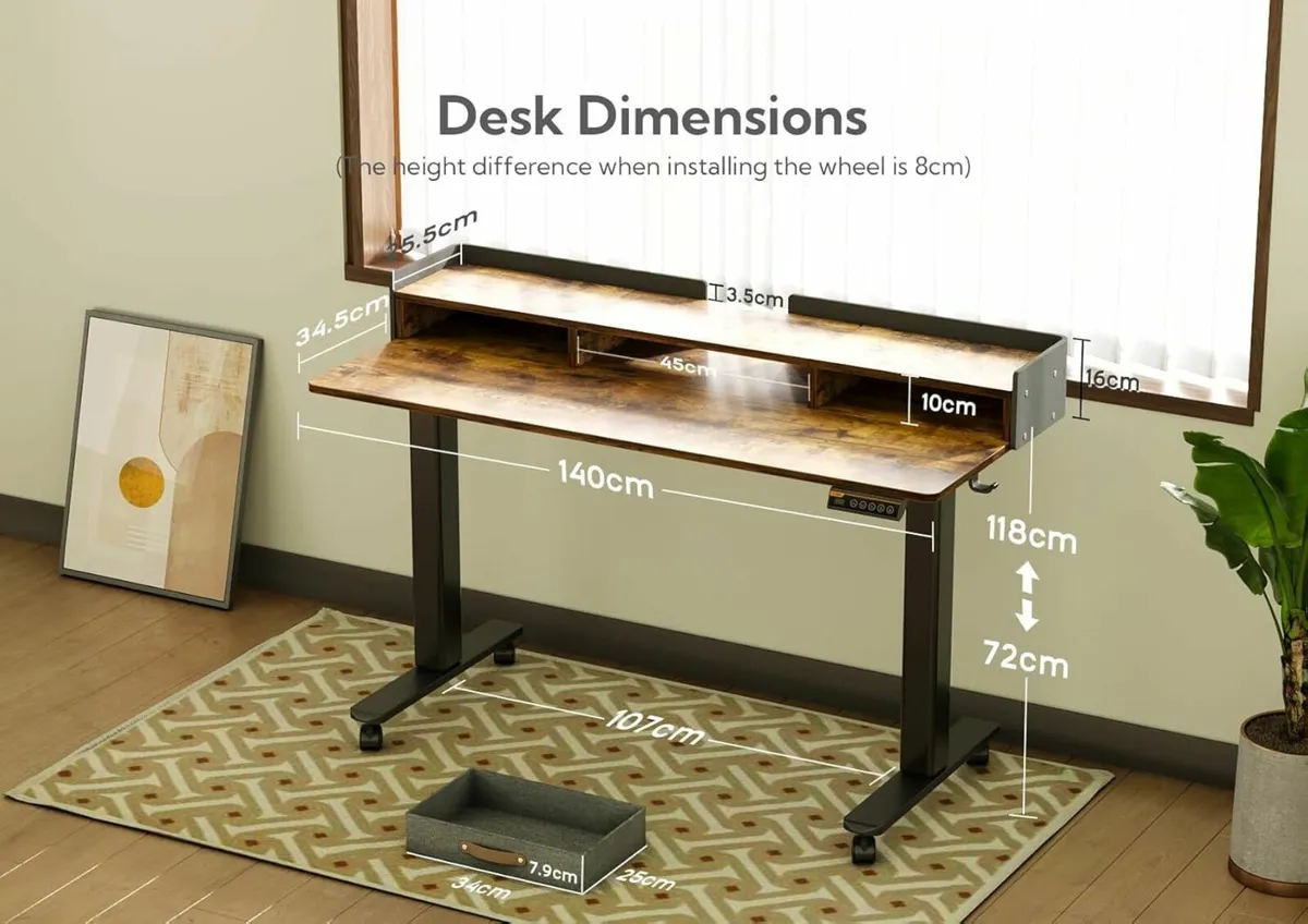 Electric Standing Desk with Drawers, 140x60cm - Image 3