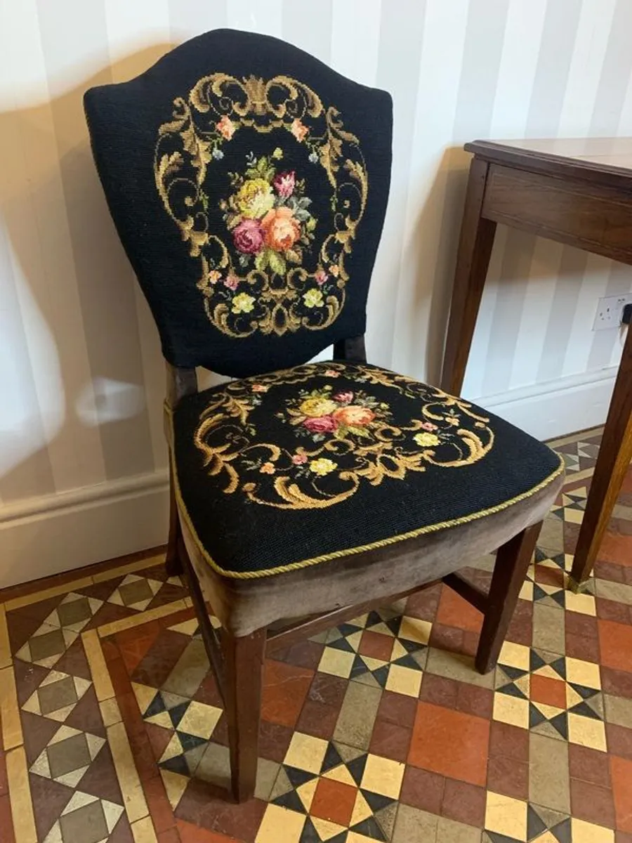 Vintage needlepoint upholstered side chair. - Image 1