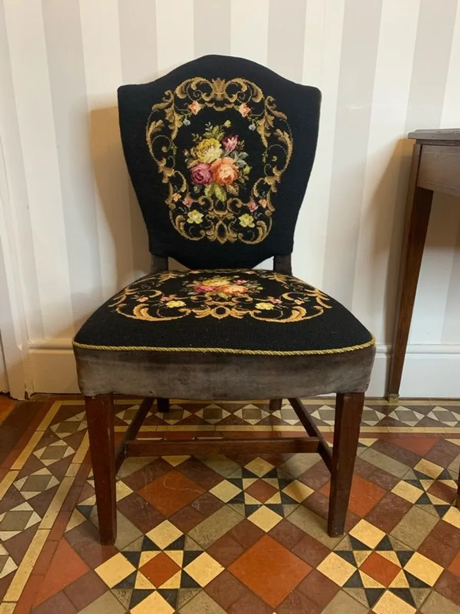 Vintage needlepoint upholstered side chair. - Image 2