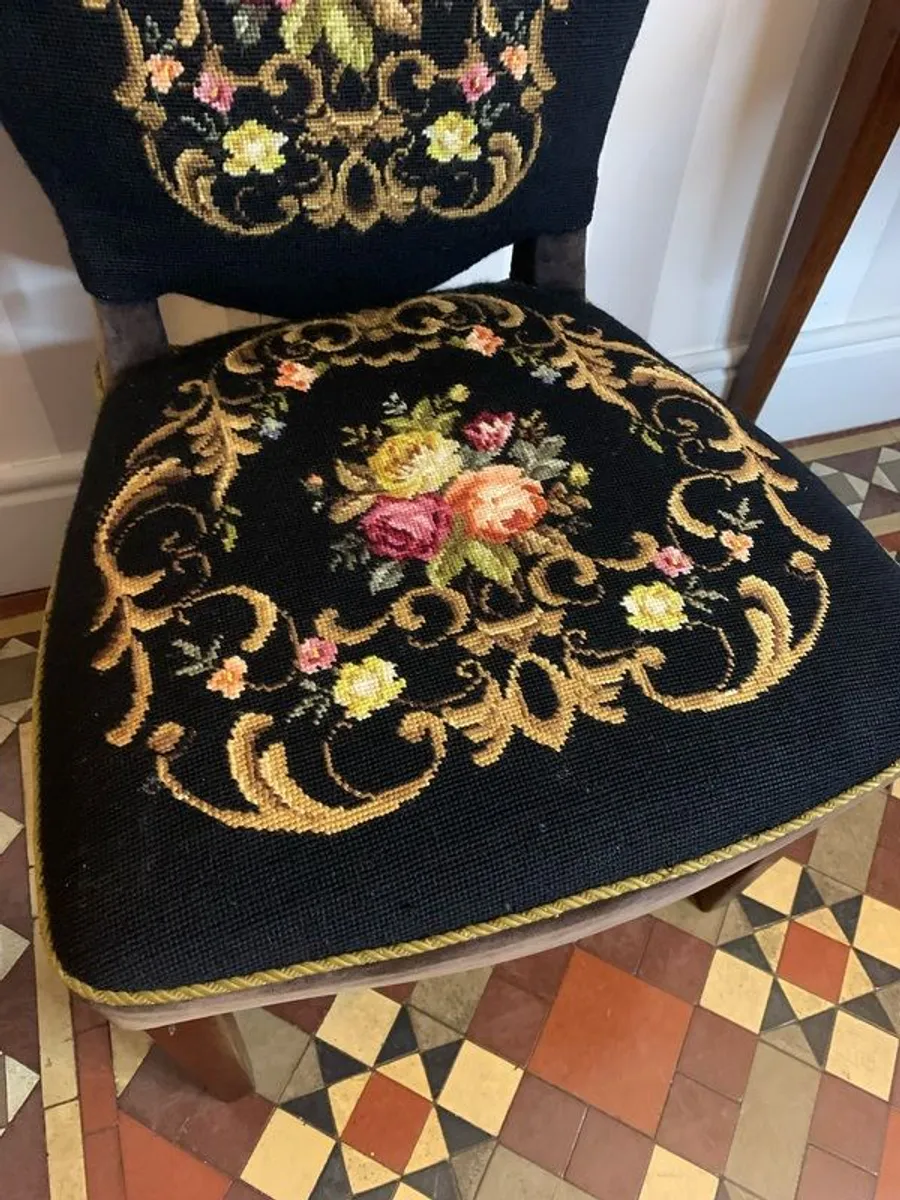 Vintage needlepoint upholstered side chair. - Image 3
