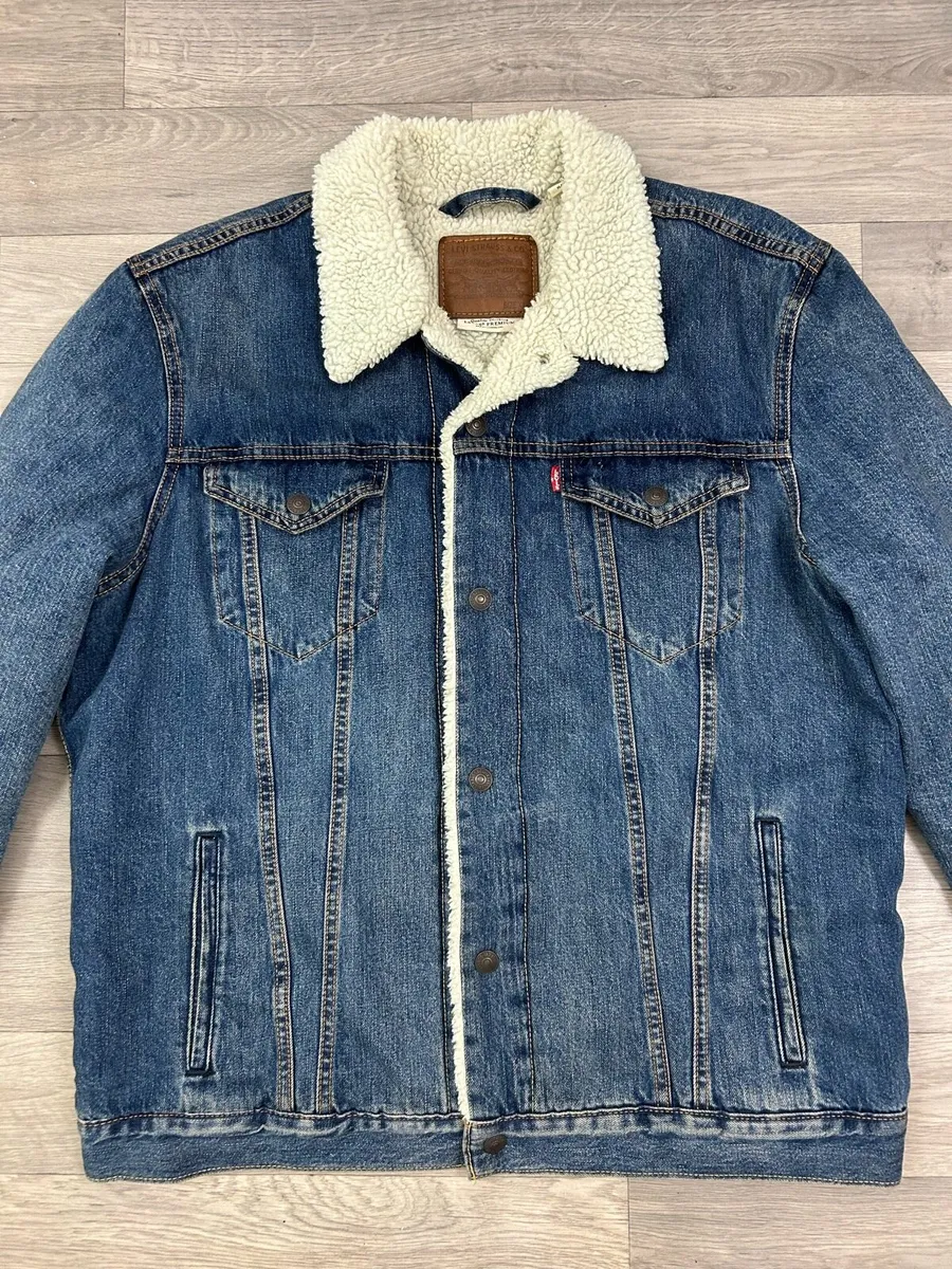 Levis Sherpa Fleece Denim Trucker Jacket Mens XL - Image 2