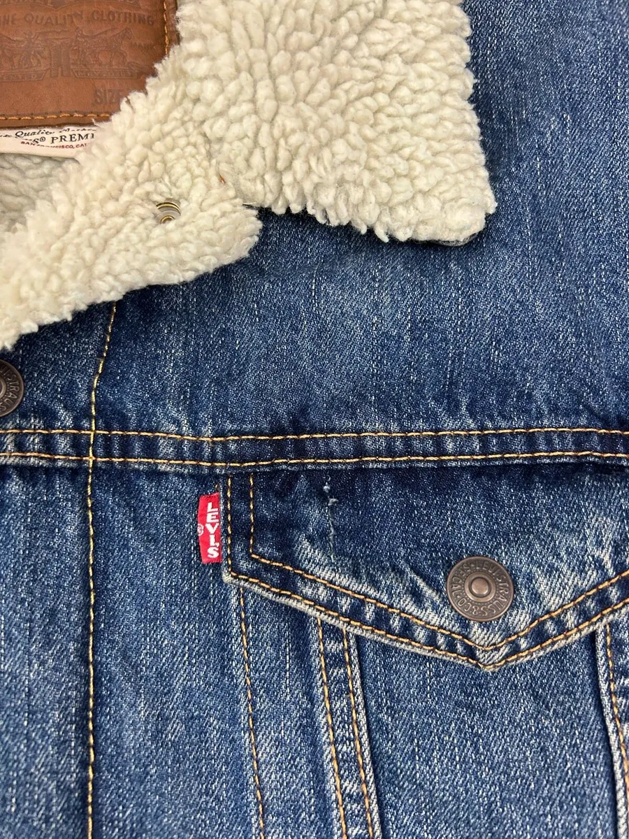 Levis Sherpa Fleece Denim Trucker Jacket Mens XL - Image 3