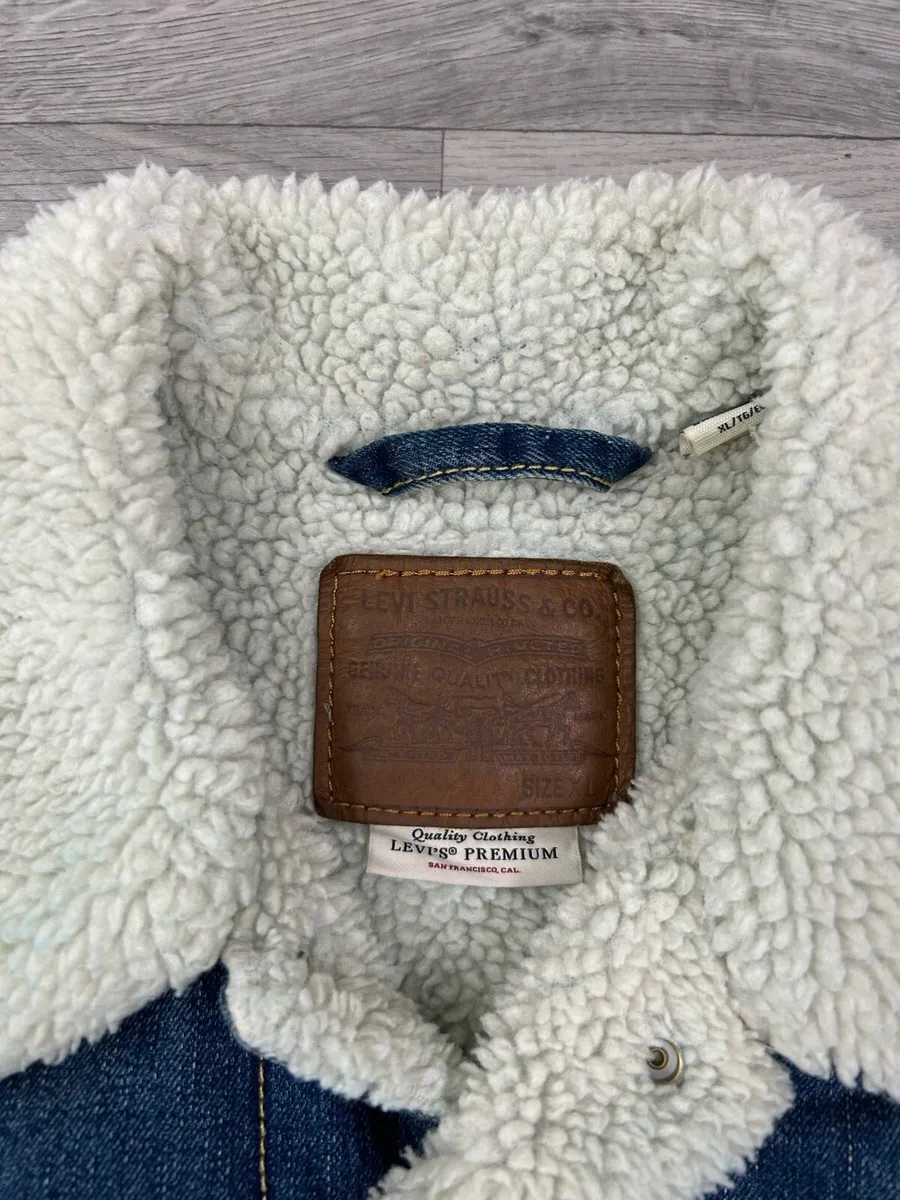 Levis Sherpa Fleece Denim Trucker Jacket Mens XL - Image 4