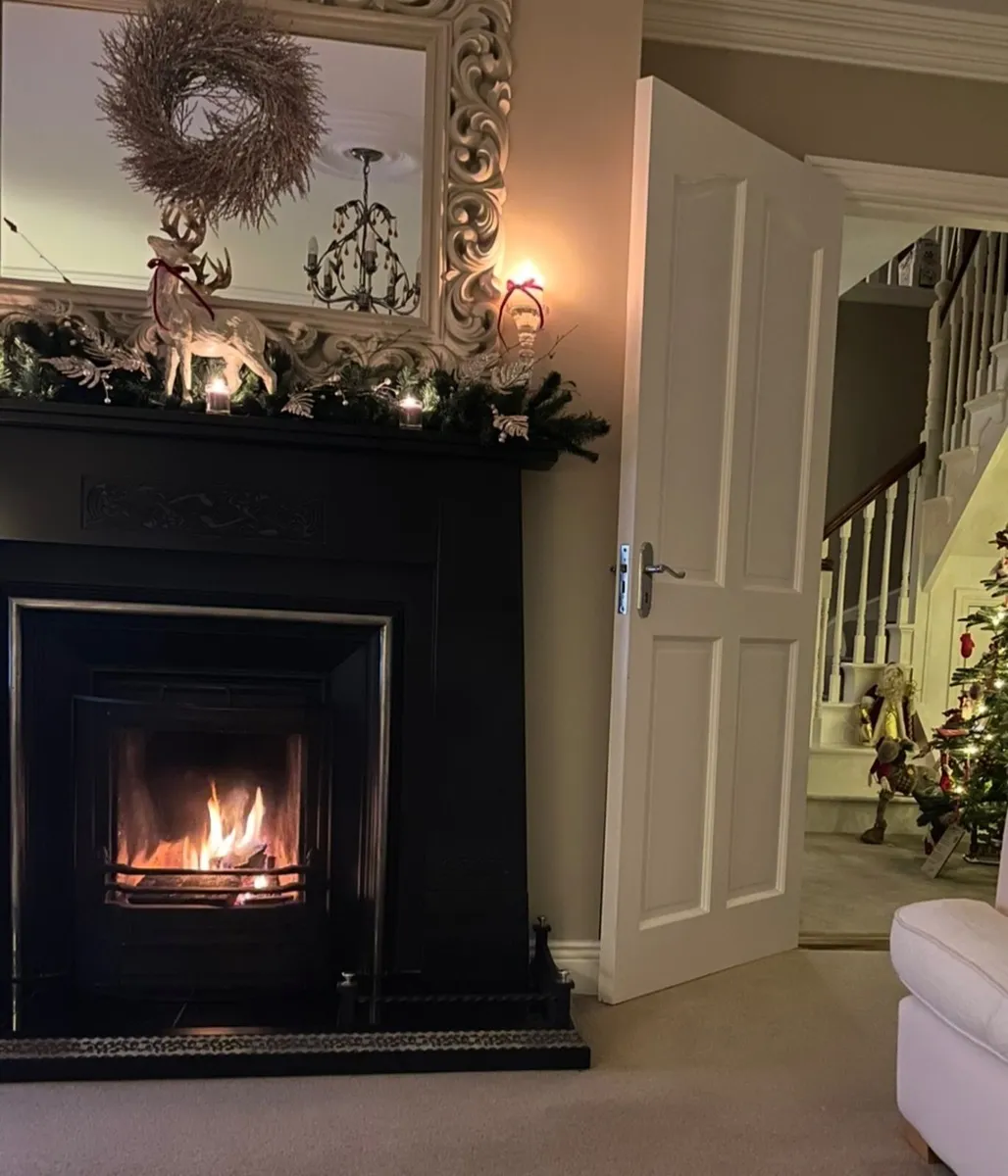 58” polished slate fireplace, insert and fender - Image 1