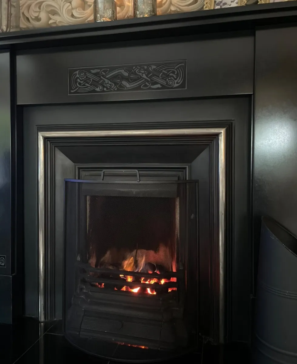 58” polished slate fireplace, insert and fender - Image 2