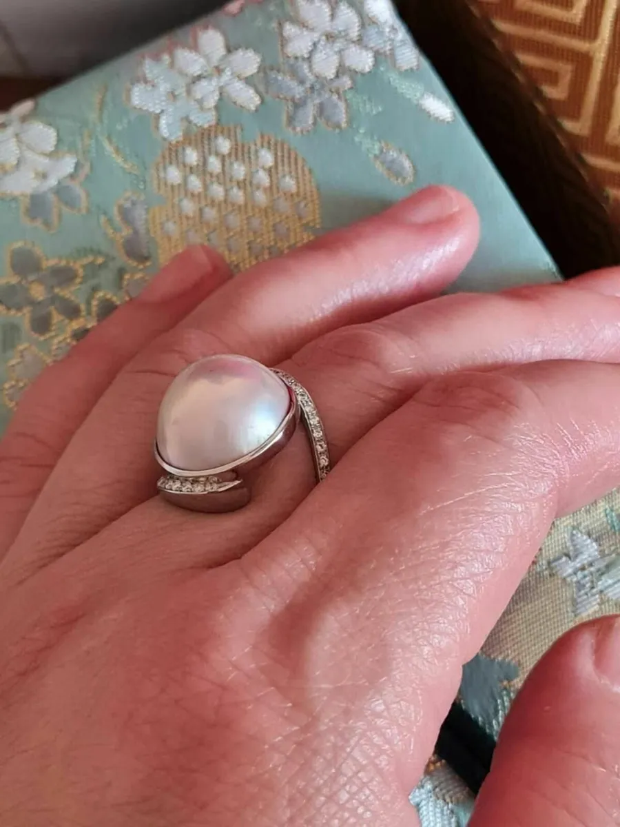 14 K White Gold Diamonds Mabe Ring Christmas gift - Image 2