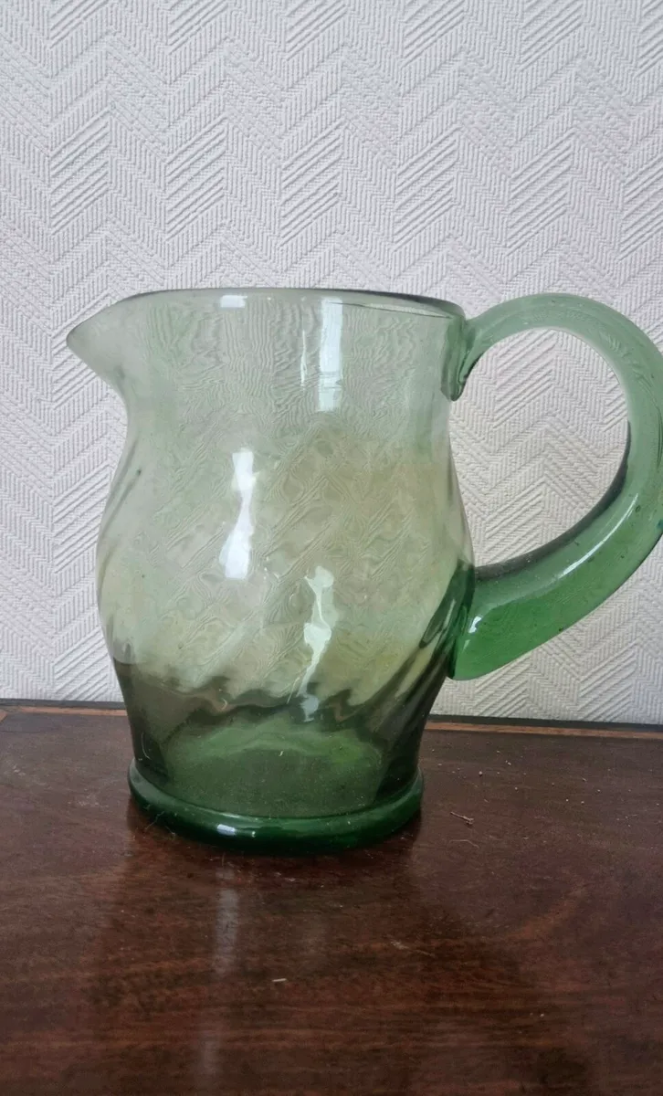 Vintage hand blown green glass jug