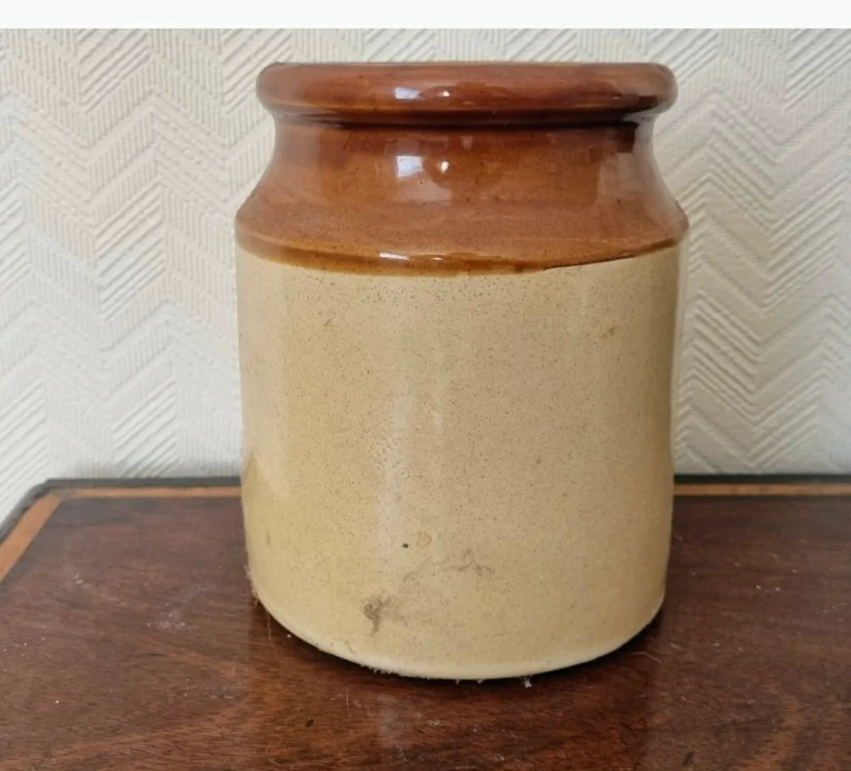 Vintage Glazed Stonewear Jar - Image 1