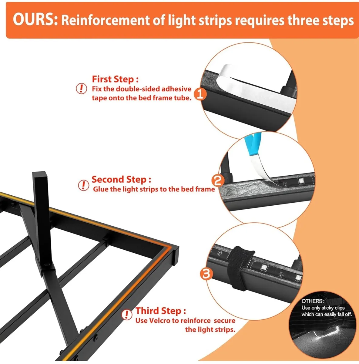 Double Floating Bed Frame with LED Lights and Char - Image 4