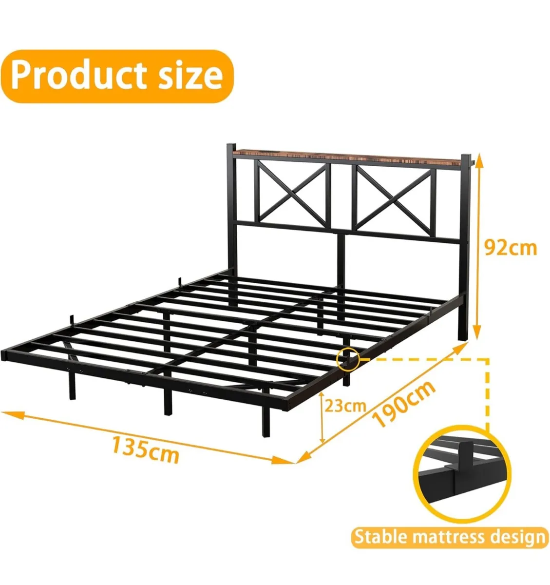 Double Floating Bed Frame with LED Lights and Char - Image 2