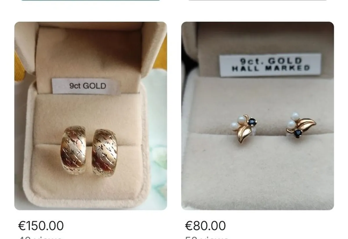 Vintage 9 CT Gold earrings 120e and sapphire pearls gold earrings 75 e. - Image 1