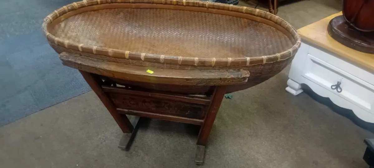 Antique Oriental Carved Frame Baby Basket