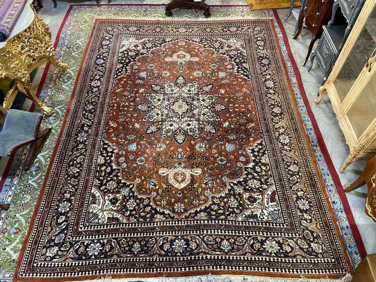 Large Hand Knotted Ghom Rug - Image 1