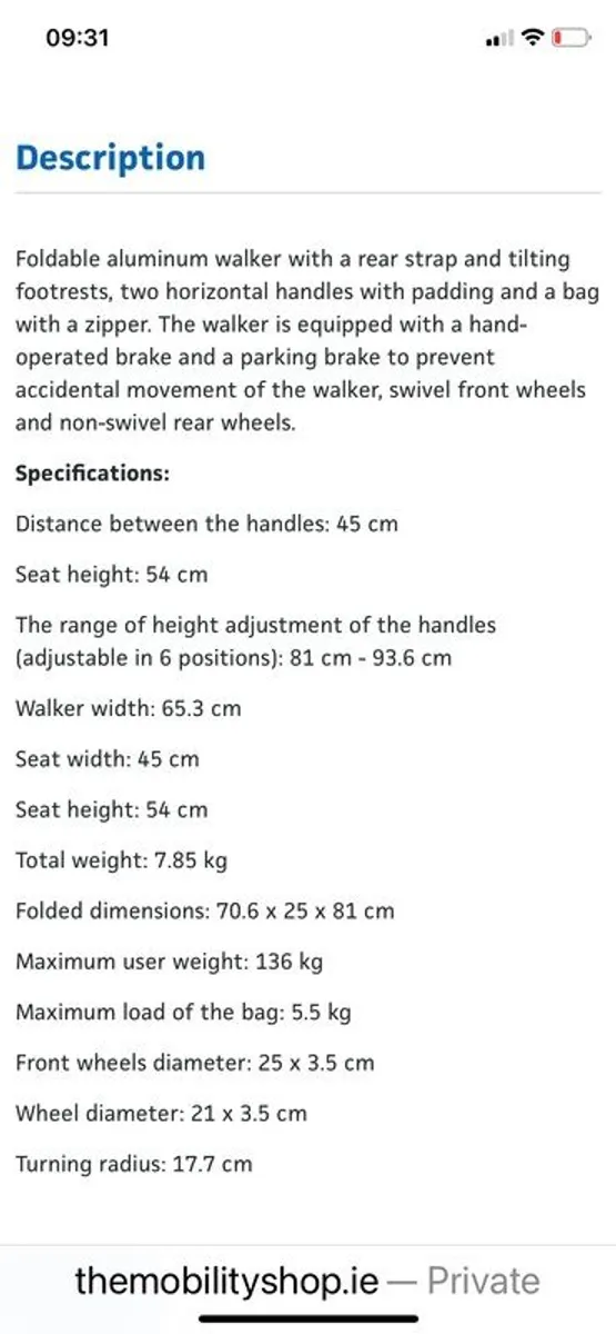 Rollator Walker (brand new) Antor 7.85kg Aluminium Foldable Rollator with Brakes - Image 4