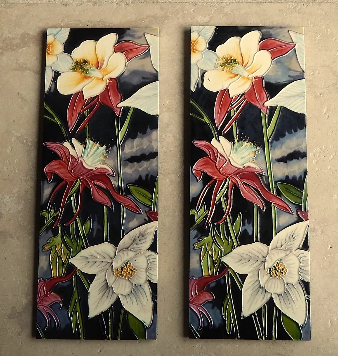 2 Moorcroft Style Ceramic Wall Hanging Tiles - Image 1