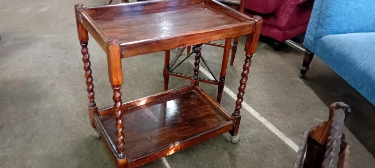 Vintage Mahogany Barley Twist Tea Trolley - Image 1