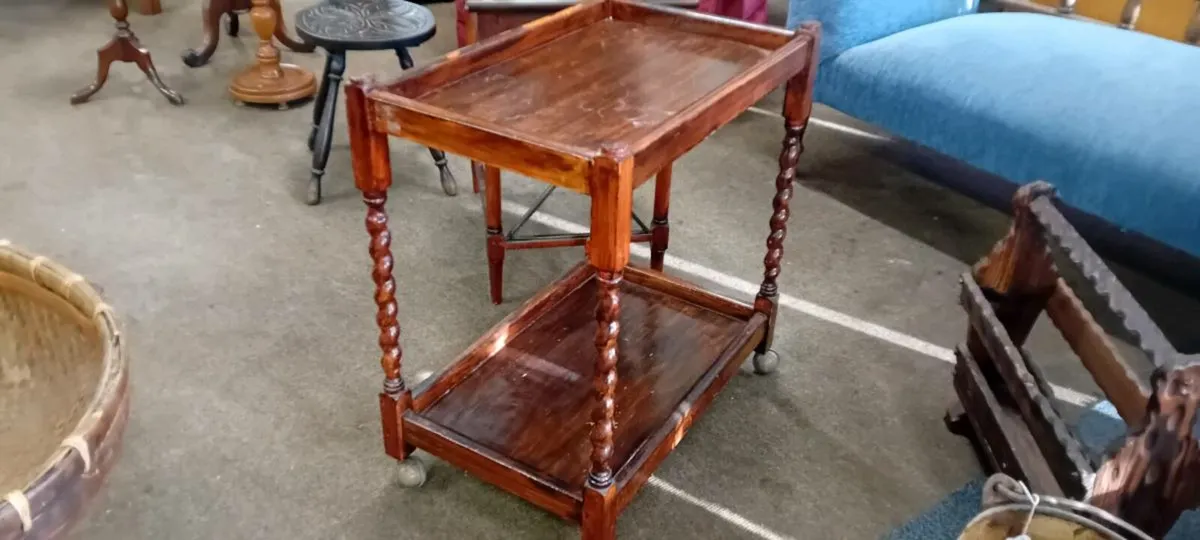 Vintage Mahogany Barley Twist Tea Trolley - Image 2