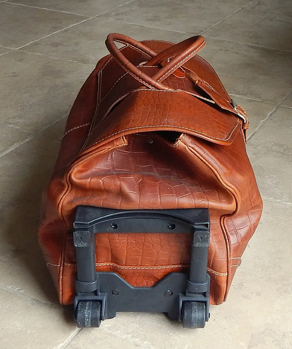 Tan Leather Travel Bag with Wheels - Image 2