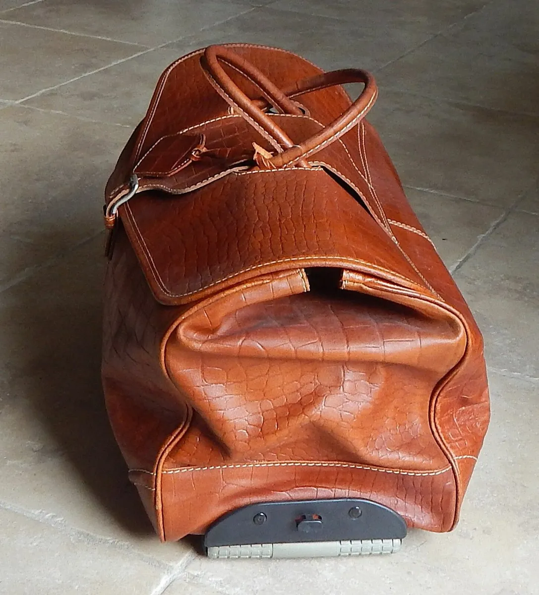 Tan Leather Travel Bag with Wheels - Image 3