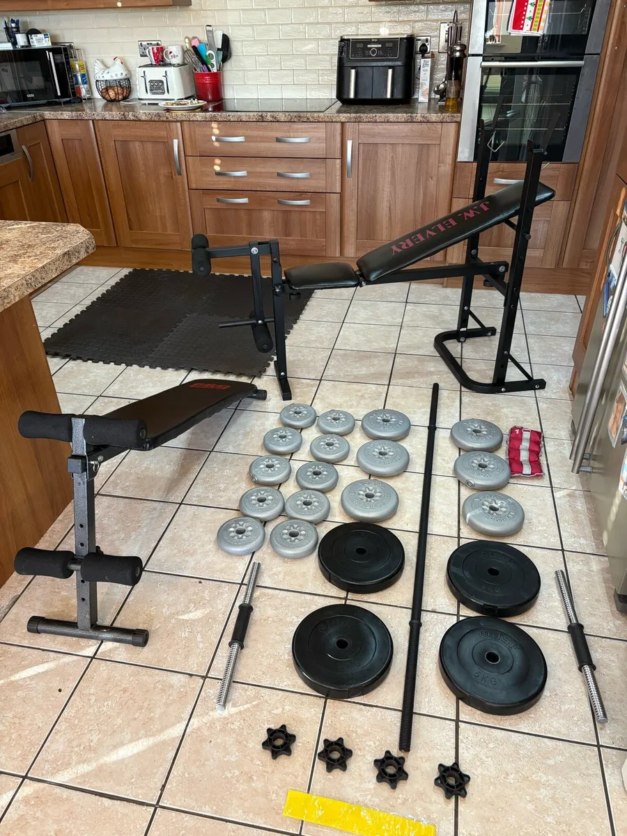 WEIGHT BENCH, WEIGHTS, AB BENCH, BARS, MATS +!!! - Image 1