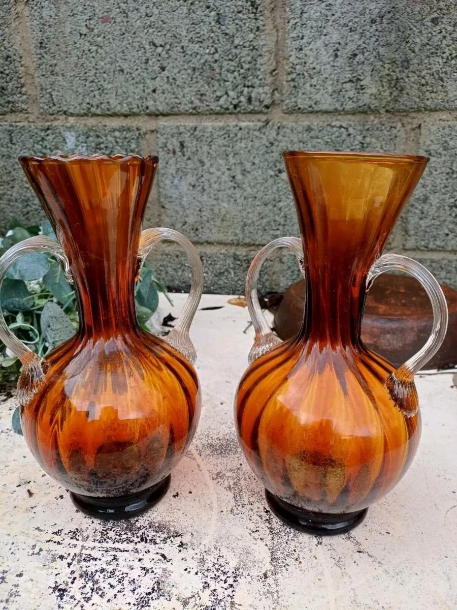 1960s Empoli Italian Amber Glass Vases - Image 2