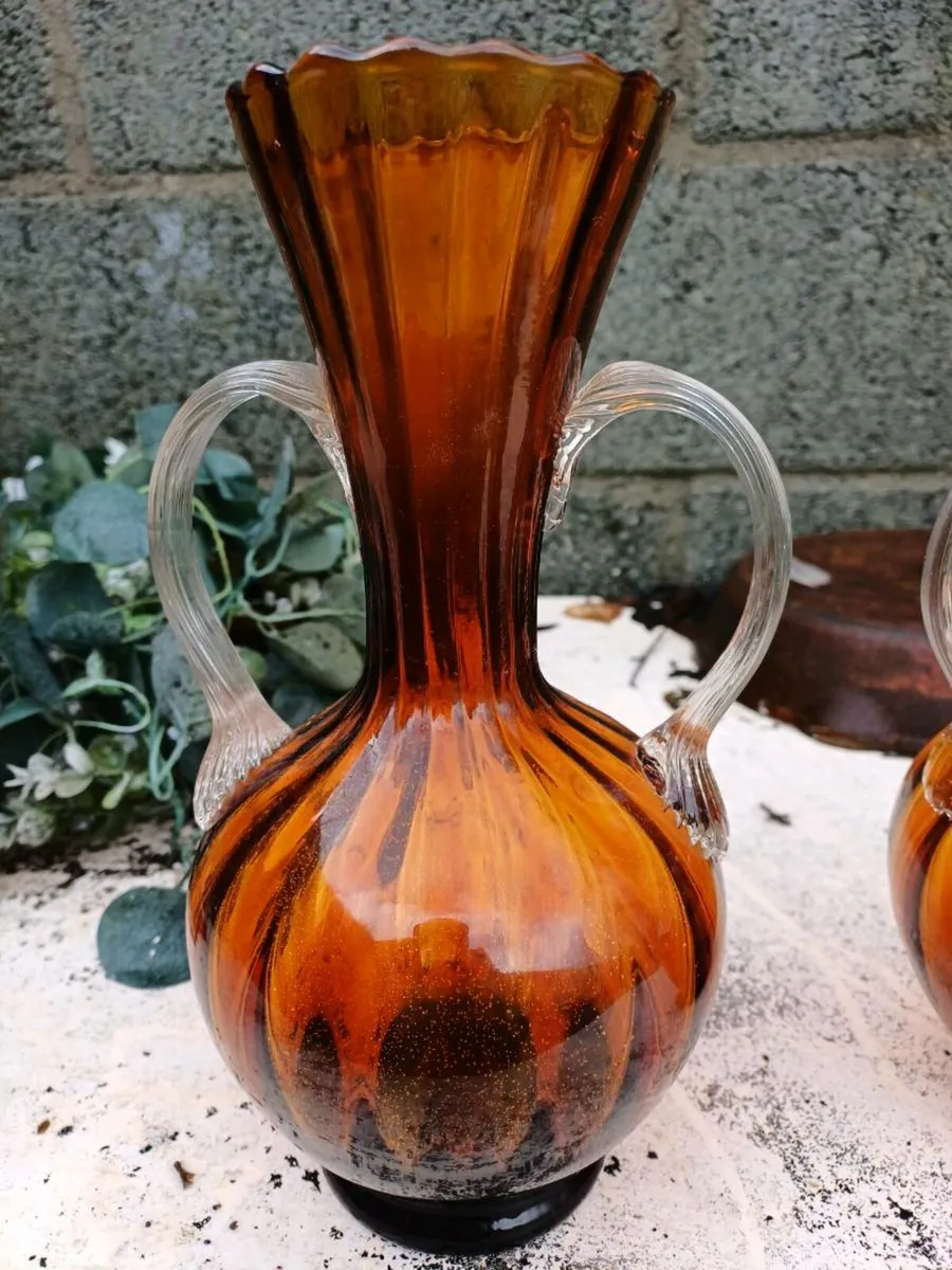 1960s Empoli Italian Amber Glass Vases - Image 4