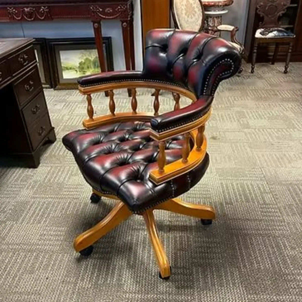 Fabulous red leather button backed captains chair