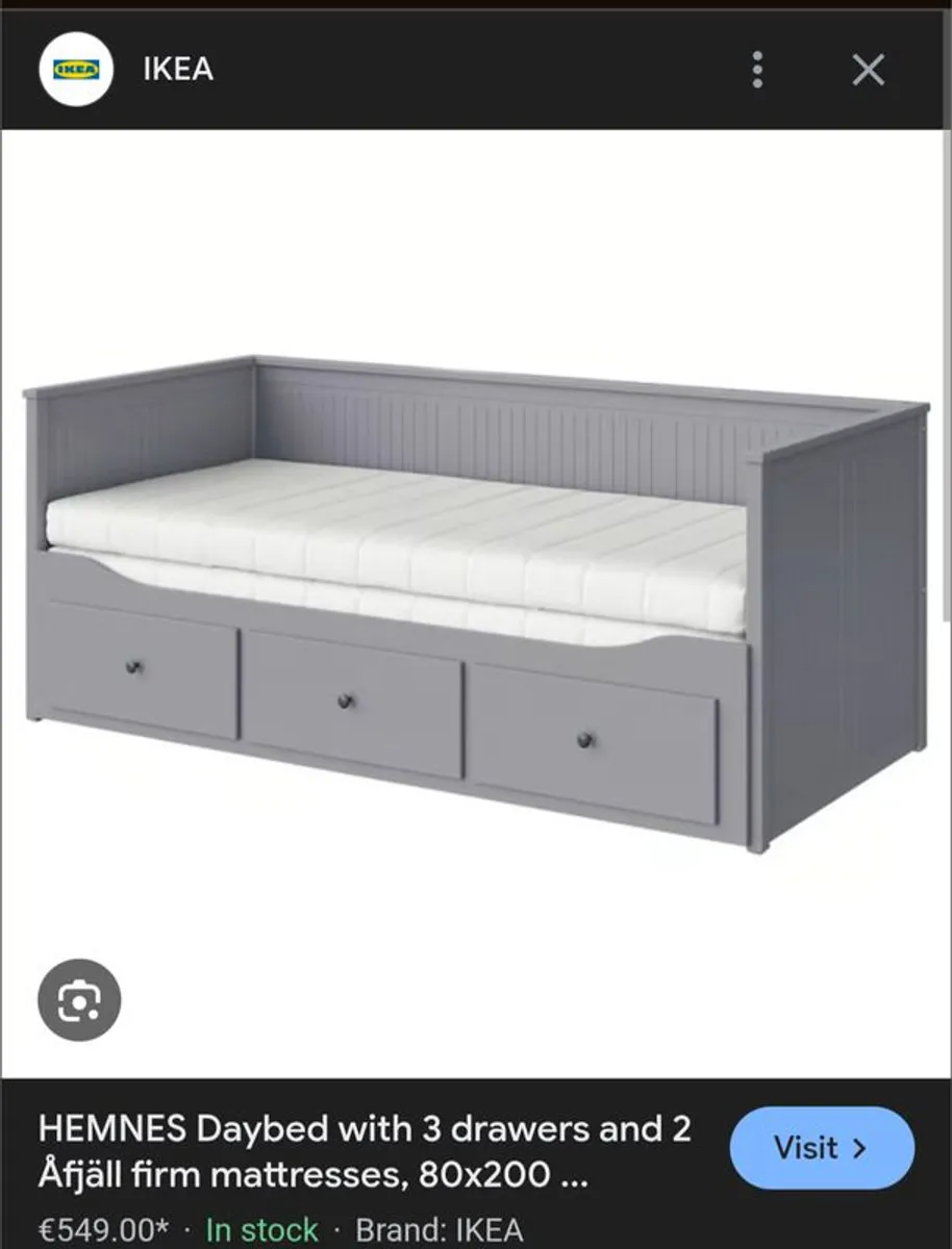 Hemnes daybed  grey x 2 mattresses+ mattress protector+ sheets. - Image 1